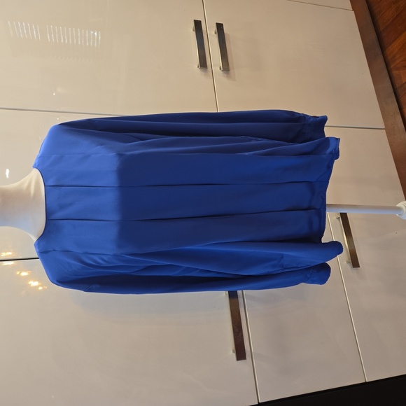VTG Christian Dior Pleated Long Sleeve Royal Blue Blouse Top Womens Size 12 - Picture 1 of 13